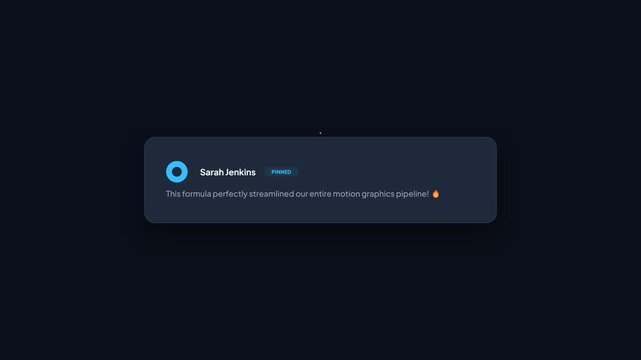 Animated notification bubble appearing with user avatar and text, then fading out, representing communication, feedback, and digital alerts, symbolizing engagement and information dissemination.