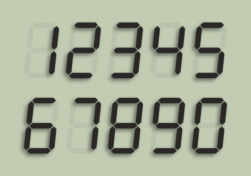 Digital numbers. LCD figures for a electronic devices, clocks, calculators, and scoreboard interfaces. Vector illustration.