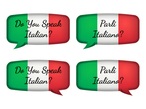 Do You Speak Italian Italy Flag Speech Bubbles with English and Italian Text