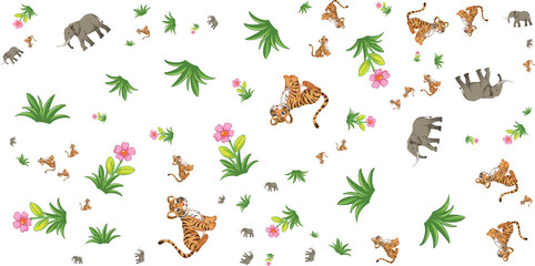 Floral Ornament With Jungle Animals And Tropical Foliage Pattern © SBD