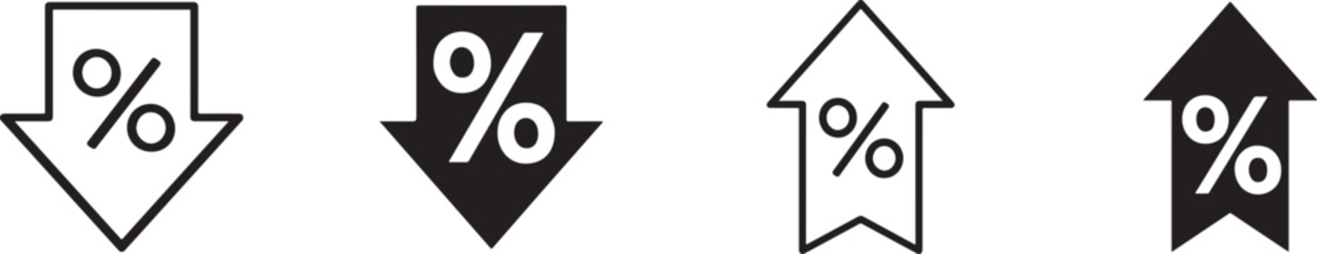 Percentage growth and decline icon set in clean line style showing upward and downward rate changes.