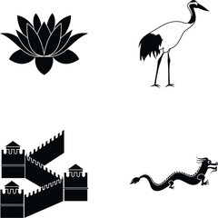 Obraz premium Icons representing traditional chinese culture and art on a white background