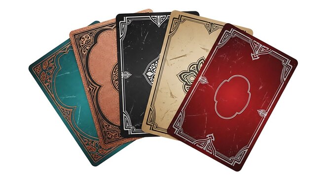 Set of vintage playing cards with ornate backs collectible entertainment recreation activity