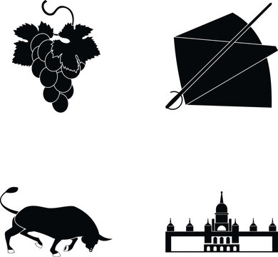 Collection of spanish traditional symbols representing culture, food, and architecture