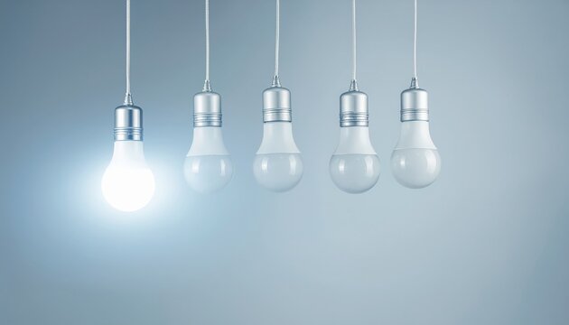 Modern light bulb hanging with one turned on