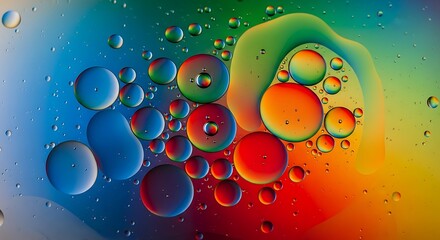 Fototapeta premium Vibrant colorful oil bubbles, rainbow background, liquid texture, abstract macro