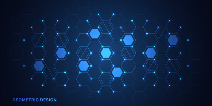 Abstract technology background and design element with hexagons pattern and geometric shapes