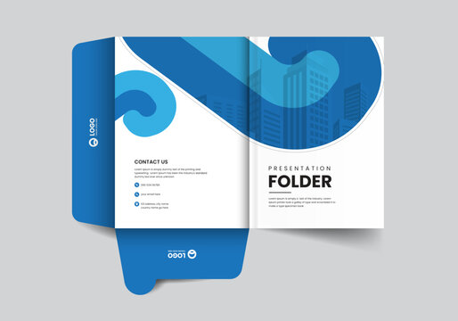 modern corporate company presentation folder layout design with geometric shapes