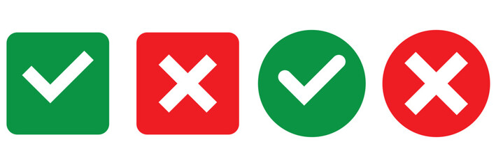 Sharp green checkmark and red cross on isolated white background vector symbol for right and wrong choices. Modern flat design, Checkmark icon set. Checkmark right symbol tick sign © Top