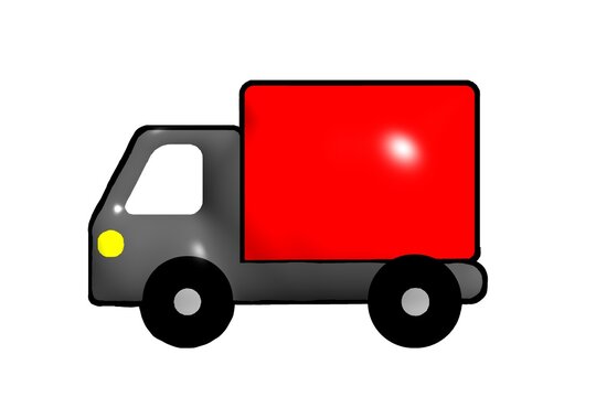 illustration of a pickup truck with a red bed on a white background