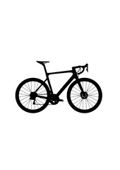 Naklejka premium Black silhouette of a road bicycle on white background, side view, cycling icon