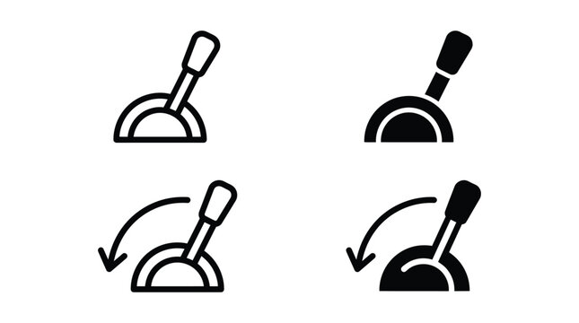 Set of black and white lever icons depicting mechanical control switches for industrial machine operation tasks
