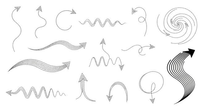Arrow icons, directional symbols, vector graphics, 20 arrows, gray and black, abstract pointers