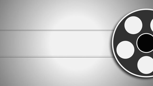 Movie film reel spinning with old cinema scratches and flickering grain on grayscale spotlight background loop