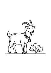 Fototapeta premium Farm goat standing near small bush line art illustration