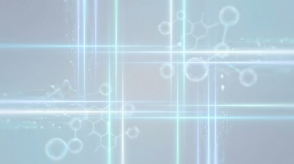 Obraz premium Dynamic abstract background featuring luminous blue grid lines and subtle molecular structures, conveying themes of scientific advancement, digital connectivity, and medical innovation