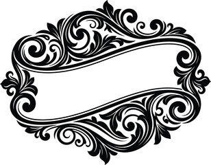 Fototapeta premium Vintage baroque manner border frame banner with scroll ornaments vector rendering isolated on white backdrop.