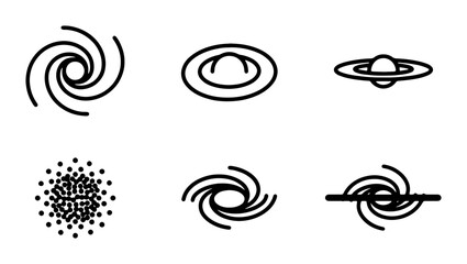 Cosmic Galaxy Icons, Spiral Nebula & Ringed Planet Vector Set, Space Astronomy Graphics © Sanim