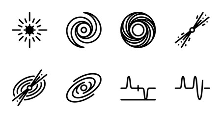 Cosmic Galaxy Icons, Space Swirls, Starbursts, Pulsar Signals, Vector Set © Junaid