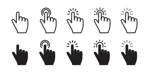 Fototapeta premium Hand click cursor icon set vector, hand cursor pointer tap and press symbol sign
