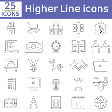  Higher Education Line Icon Set. higher education, university. Linear icon collection. Editable stroke. Vector illustration