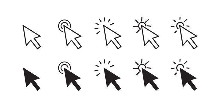 mouse arrow icons set, Computer mouse cursor icon set with arrow clicks, loading animations for UI, UX and web apps
