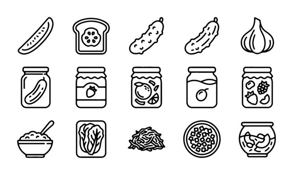 Pickle Jar Icons, Food Preserves Set, Fresh Produce Vector Graphics, Culinary Collection