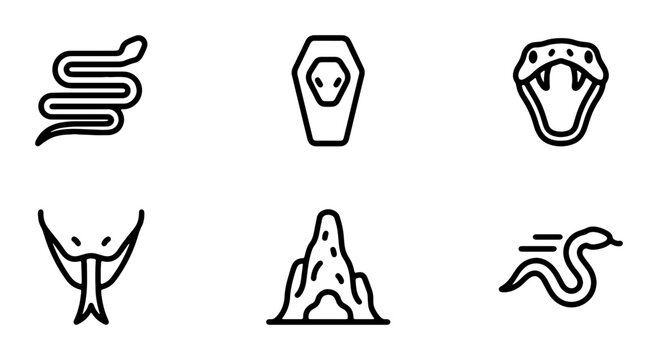 Snake Icons Set, Reptile Vector Graphics, Serpent Symbols, Danger Icons, Wildlife Art
