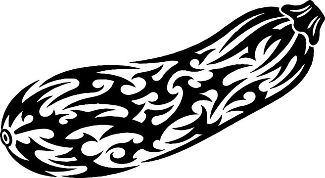Stylized zucchini vegetable with tribal pattern design