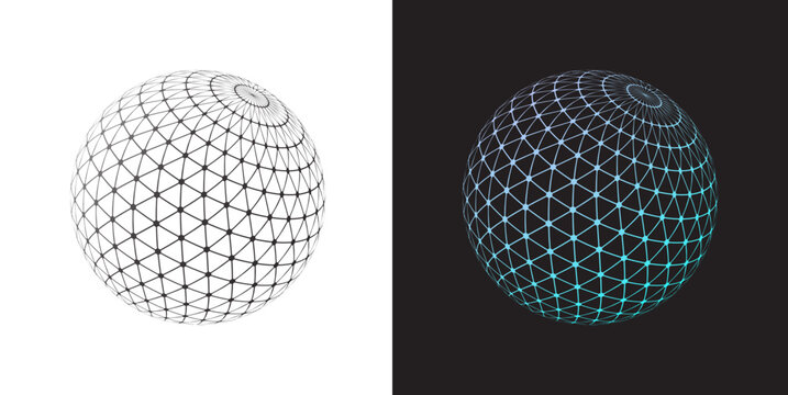Geometric Wireframe Sphere Showing Latitude and Longitude Lines with Modern Minimalist Design Style