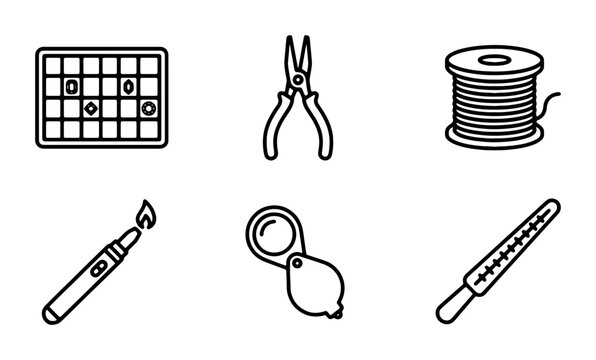 Jewelry Making Tools Set, Crafting Supplies Icons, Metalworking Equipment, DIY Accessories Vector