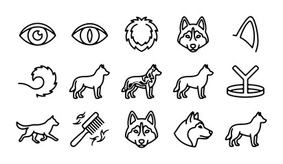 Husky Dog Icons, Wolf Symbols, Animal Graphics, Pet Illustrations, Line Art Set © Arman