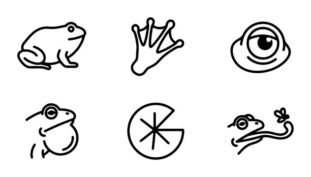 Charming Frog Icons Set, Amphibian Vector Graphics, Pond Life Illustrations, Cute Animal Symbols for Nature and Wildlife Projects