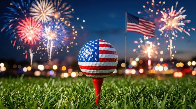 Independence day golf patriotic american flag golf ball with fireworks display