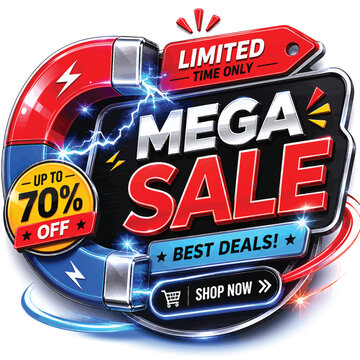 Mega sale banner with up to seventy percent discount offer