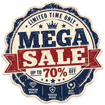 Mega sale banner with crown and up to seventy percent off
