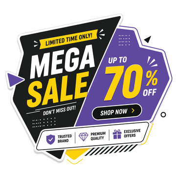 Mega sale banner with up to seventy percent off discount