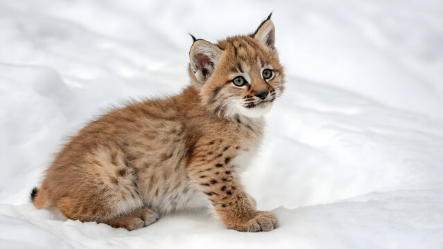 Cute Baby Lynx With Tiny Ear Tufts Soft Fur Friend