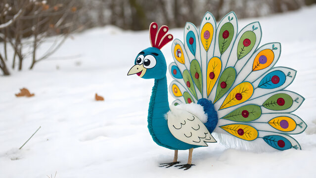 Cute Peacock With Simplified Colorful Feathers 