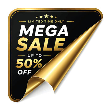 Mega sale up to fifty percent off with golden spark effect