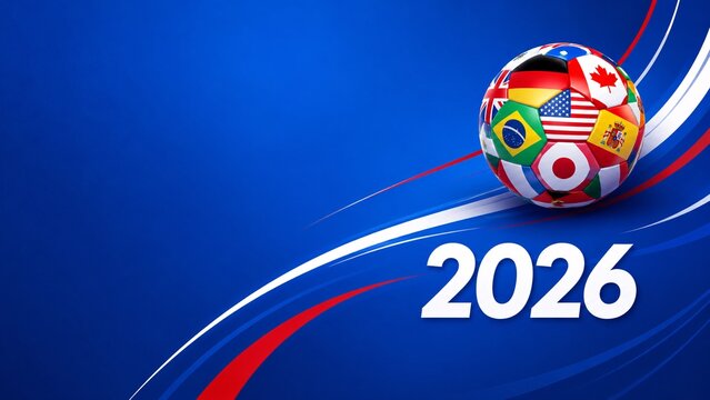 Soccer ball with international flags and year 2026