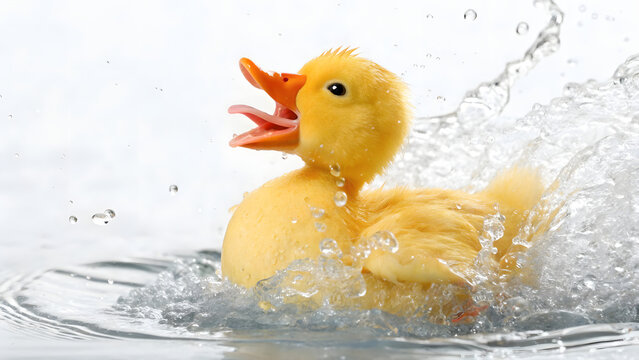 Happy Baby Duck Splashing Water Playful Pose 