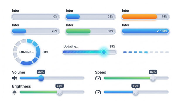 3D loading bar and slider UI element vector illustration isolated interface design