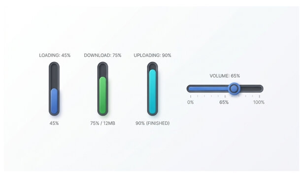 Minimal 3D loading bar and slider vector UI element isolated interface design