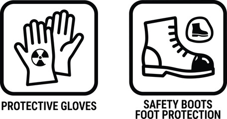 Obraz premium Workplace Safety Icons Depicting Protective Gloves and Safety Boots for Hand and Foot Protection