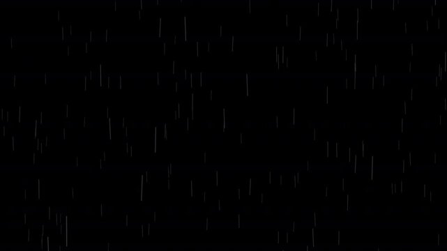 Heavy rain wall falling in front of the camera against black screen. Raindrops splashing. Rain closeup vfx insert. Practical seamlessly loop able footage.