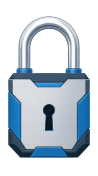 Modern geometric steel padlock rendered in flat vector art style, an isolated graphic illustration for professional security concepts and digital protection, featuring a sleek metallic design.