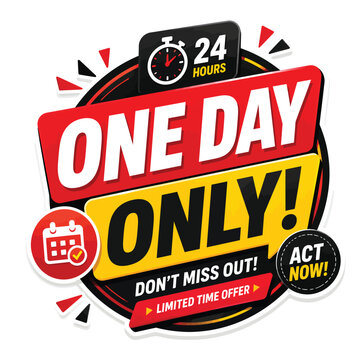 24 hour one day only sale banner with clock and megaphone