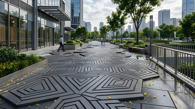 Futuristic geometric paving block concept with layered concentric shapes