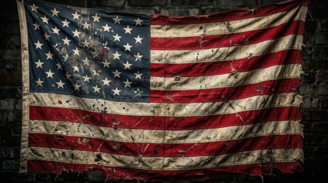 Distressed american flag for independence day patriotic symbolism and worn texture